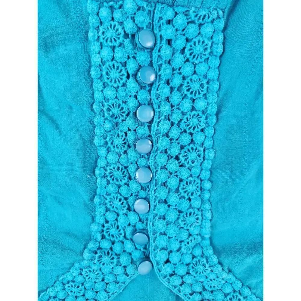 Catherine's women's sz 1X 18/20 cotton tunic blouse teal‎ 3/4 sleeve